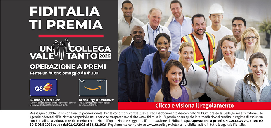 Agenzia Nidasio Pietro Fiditalia | Vigevano | Fiditalia ti premia - Vinci un buono omaggio da €100. Operazione a premi. Clicca e visiona il regolamento. Operazione a premi UN COLLEGA VALE TANTO 2025 valida dal 01/01/2025 al 31/12/2025. Regolamento completo www.uncollegavaletanto.retefiditalia.it
